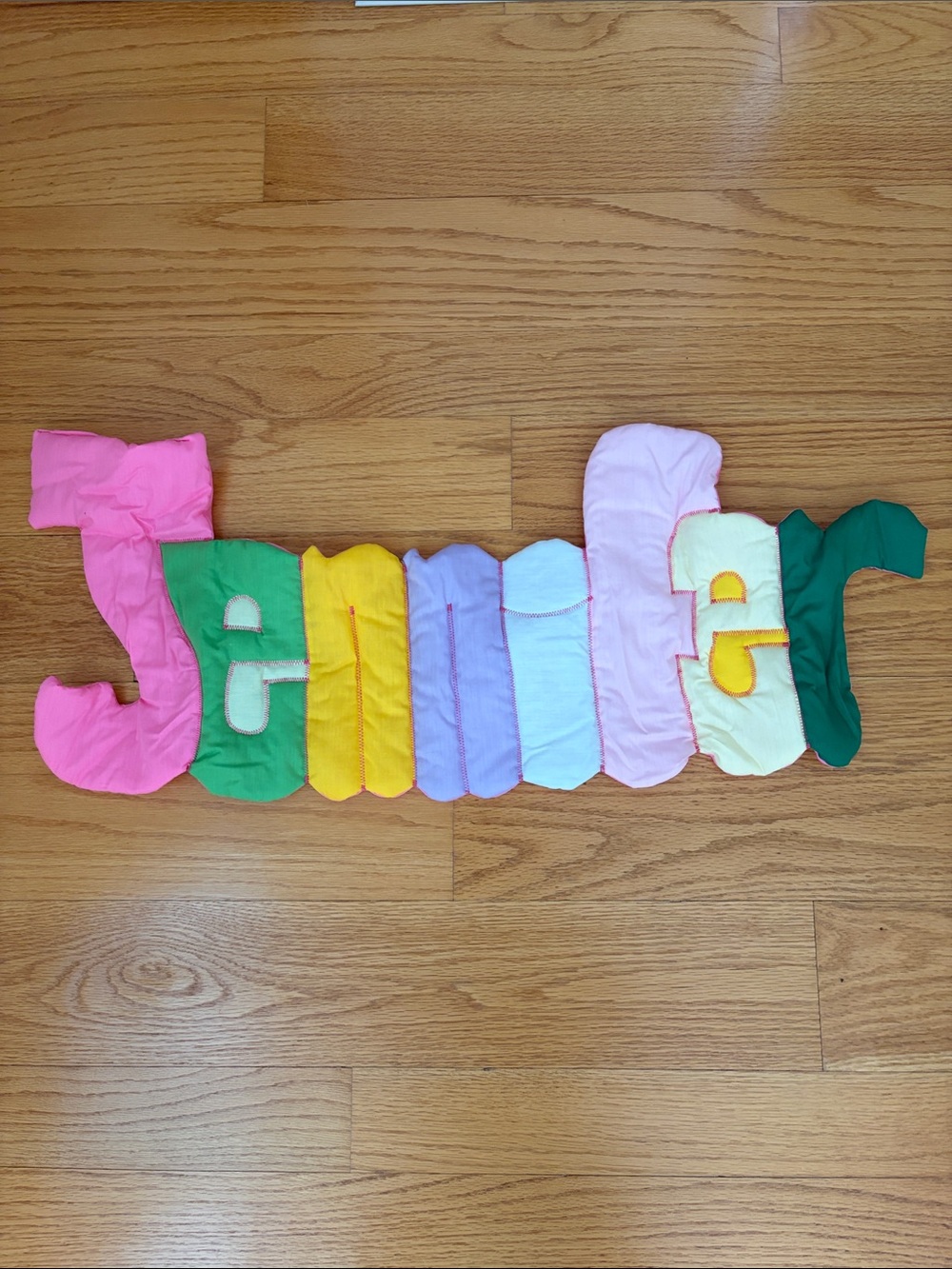 Handmade Colorful Quilted Name Wall Hanging - 'Jennifer'